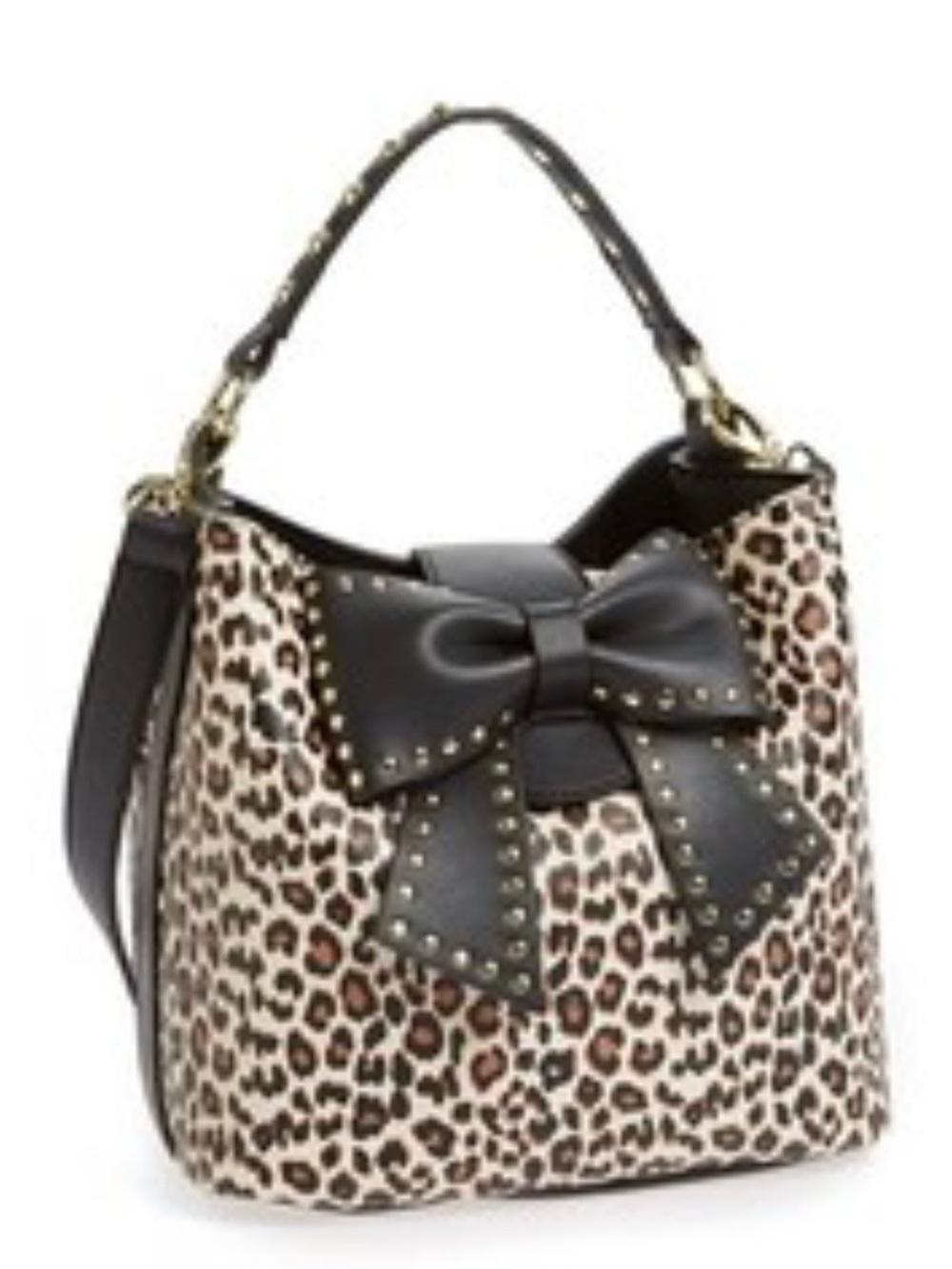 Betsey Johnson Leopard Print ShoulderBucket  Bag with Black Bow